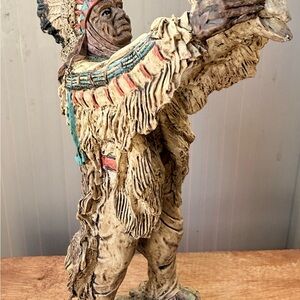 Ebros Native American Indian Warrior Chief Holding Ox Skull Figurine Poly resin.